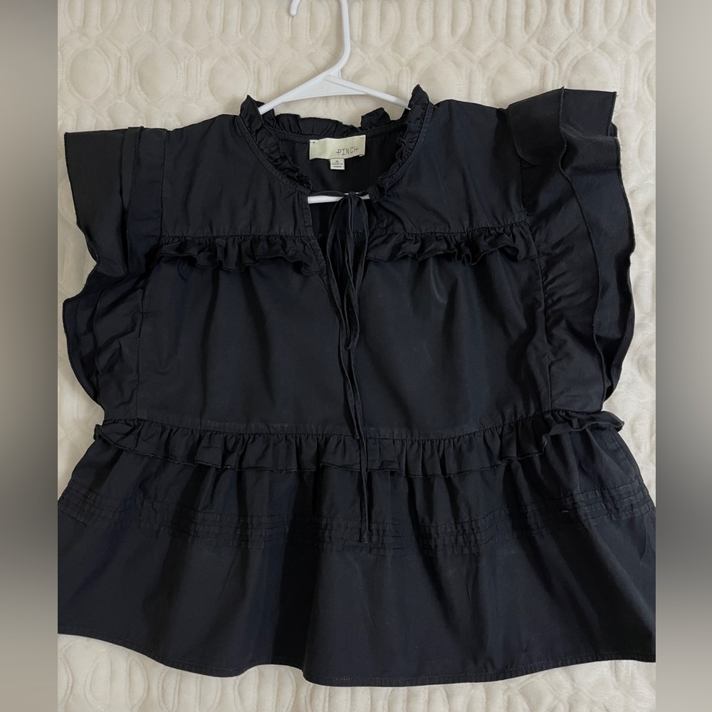PINCH Black Ruffle Tiered Cropped Blouse Size S Romantic Date Night Chic - Picture 6 of 9